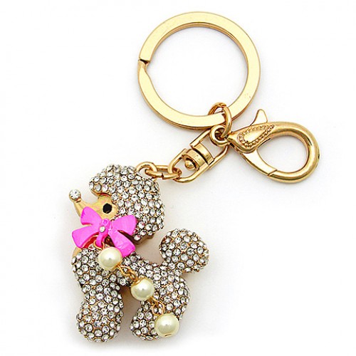 Key Chain - Rhinestone Poodle - Clear -KC-HFK5911CL